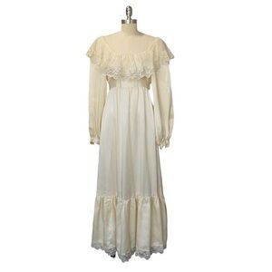 LOFT Cream Long Sleeve Lace Maxi Dress